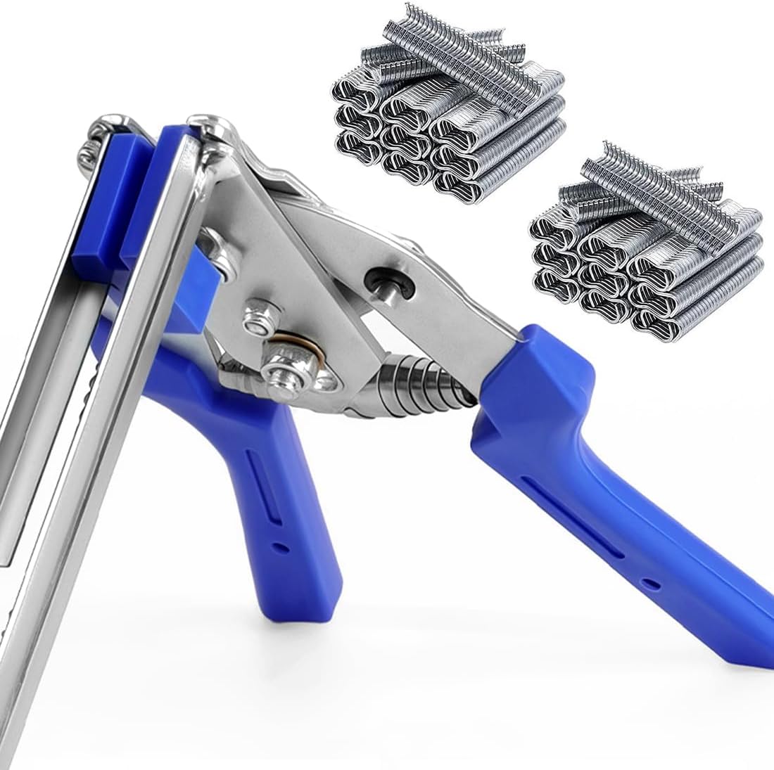 M-Type Hog Ring Pliers Kit - Heavy Duty Automatic Feeding Cage Clamp Tool with 1200 Galvanized M-Clips for Upholstery, Fencing, and Commercial Animal Cage Installation (Black)