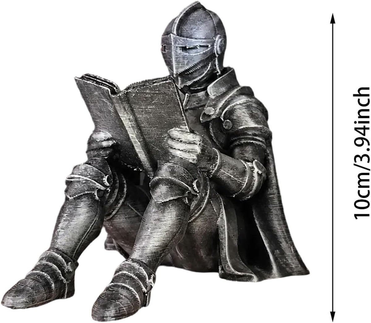Medieval Reading Knight Statue, Bookshelf Decor for Fantasy Lovers