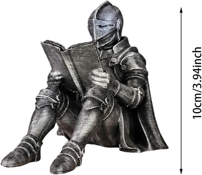 Medieval Reading Knight Statue, Bookshelf Decor for Fantasy Lovers