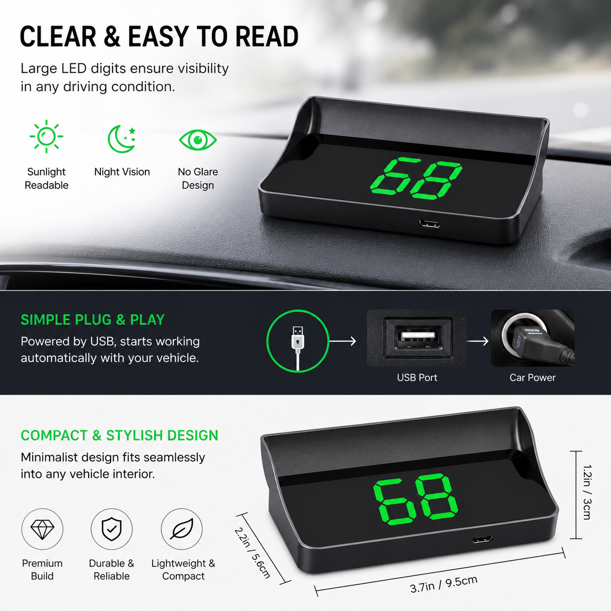 GPS Car HUD Digital Speedometer – Clear MPH/KM/H Display