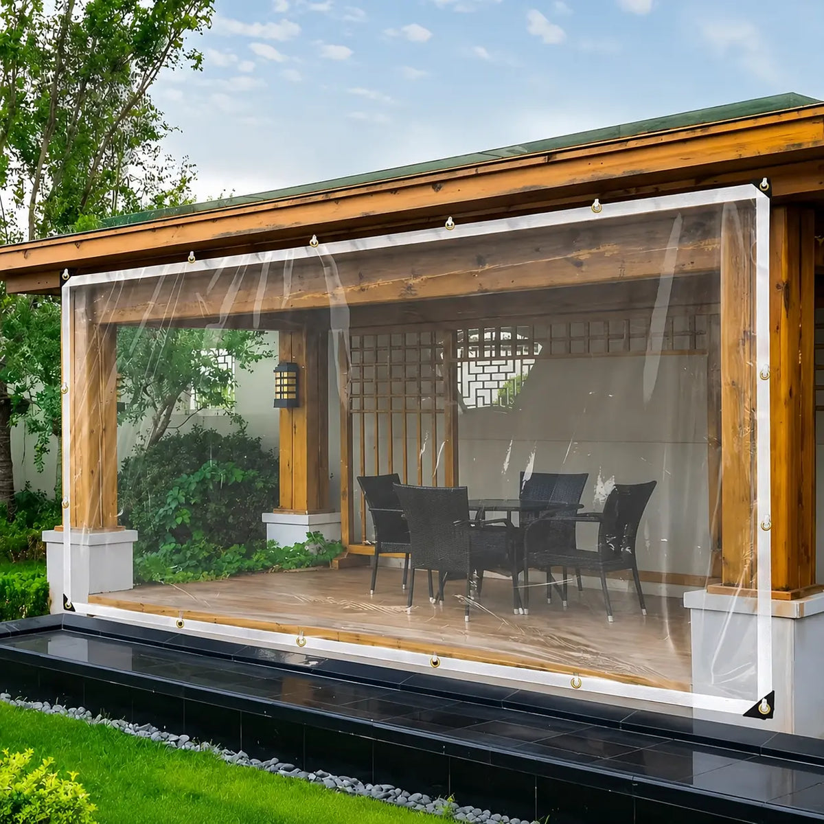 🌧️ RainShield Pro Transparent Waterproof Tarp – Heavy-Duty Outdoor Cover with Secure Grommets