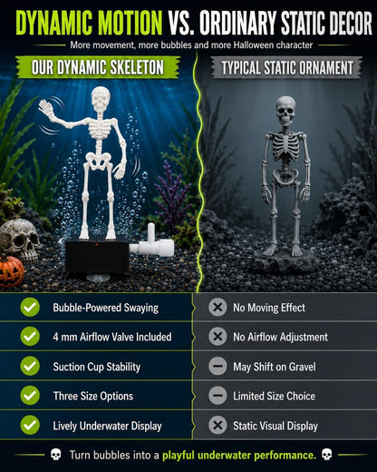 👻Make Your Aquarium Unique! Air Powered Dancing Skeleton Figurine Creates Funny Moving Scene Underwater with Bubble Aeration