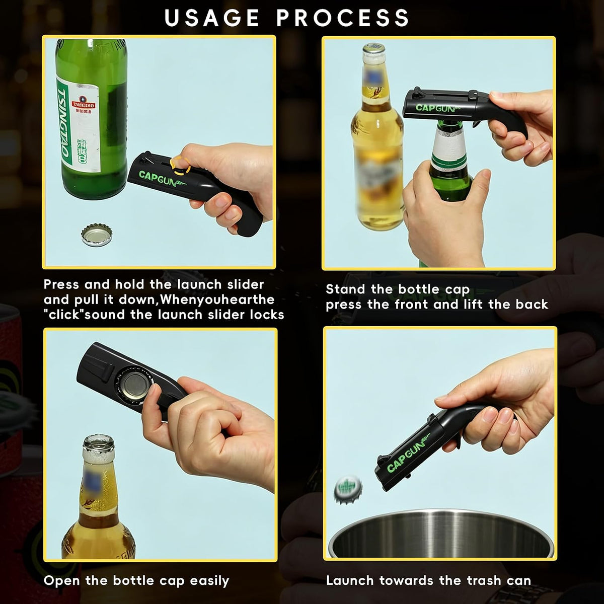 Shoot Bottle Caps! Novelty Gun‑Shape Bottle Opener For Party & Bar