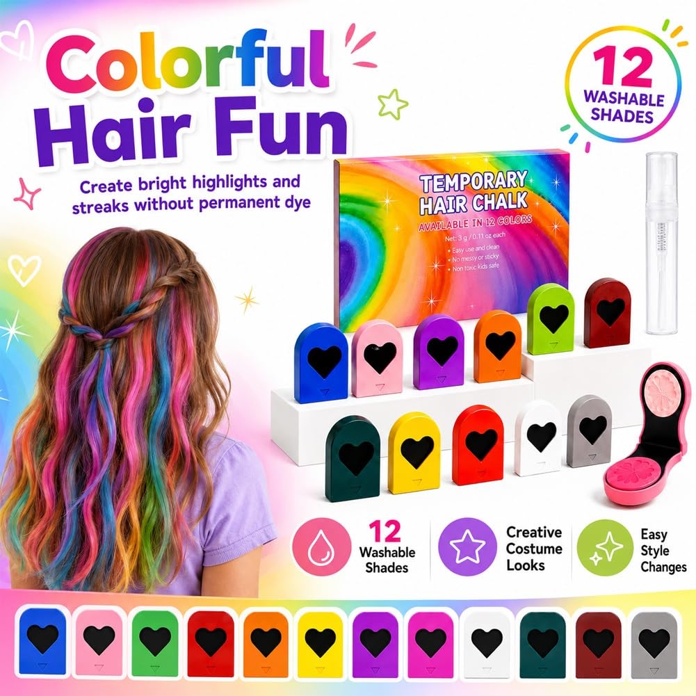 No Harm Temporary Hair Dye 🎉 Heart‑Shaped Hair Chalk, Ideal For Birthday & Festival Looks