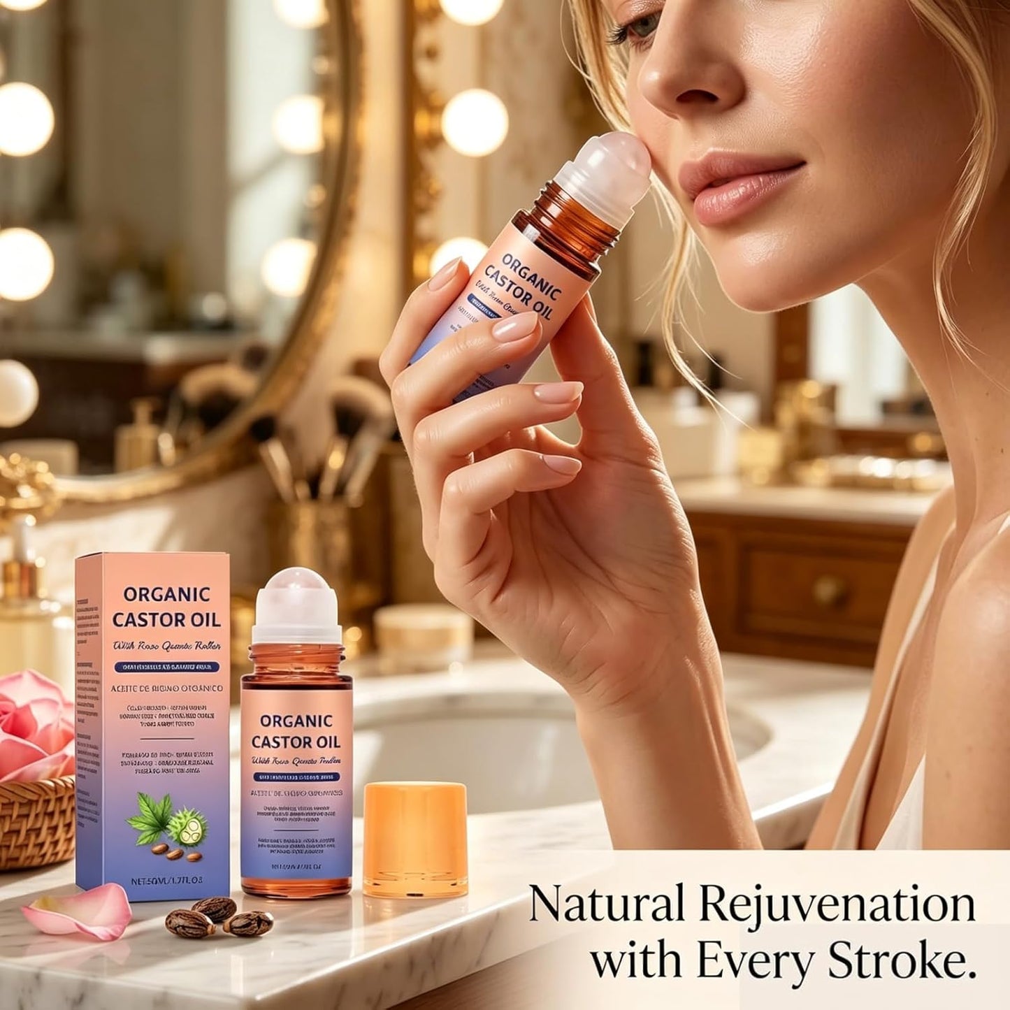 Organic Golden Castor Oil Roll-On with Rose Quartz