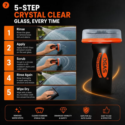 Glass Oil Film Remover for Car, 100g Car Windshield Cleaner with Sponge Applicator, Glass Emulsion Cleaner for Oil Film, Road Grime, Water Spots, Rainy Night Visibility, Exterior Auto Glass Only