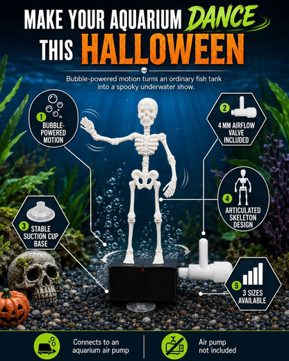 👻Make Your Aquarium Unique! Air Powered Dancing Skeleton Figurine Creates Funny Moving Scene Underwater with Bubble Aeration