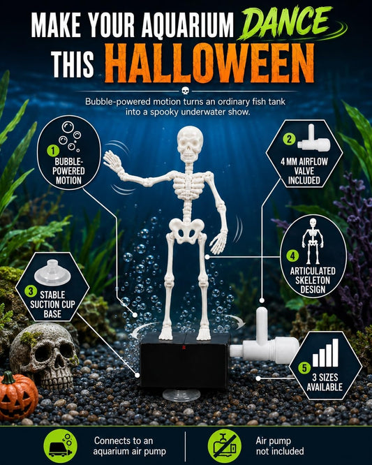 👻Make Your Aquarium Unique! Air Powered Dancing Skeleton Figurine Creates Funny Moving Scene Underwater with Bubble Aeration