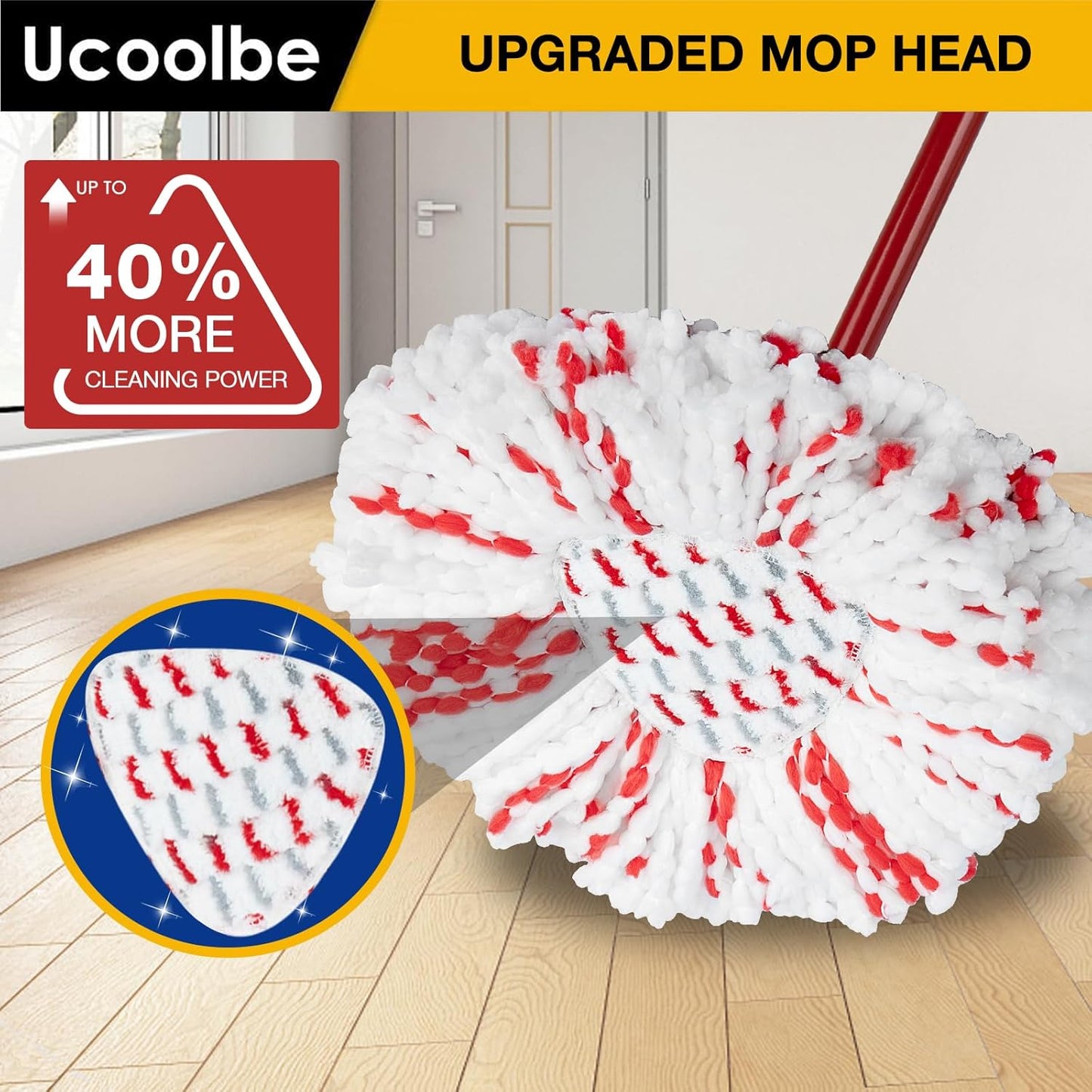 Upgraded mop Refill for O Cedar, 3 Pack Spin mop Heads Replacements Compatible with O Cedar EasyWring Spin Mop Bucket System, 40% More Cleaning Power, Microfiber and Machine Washable