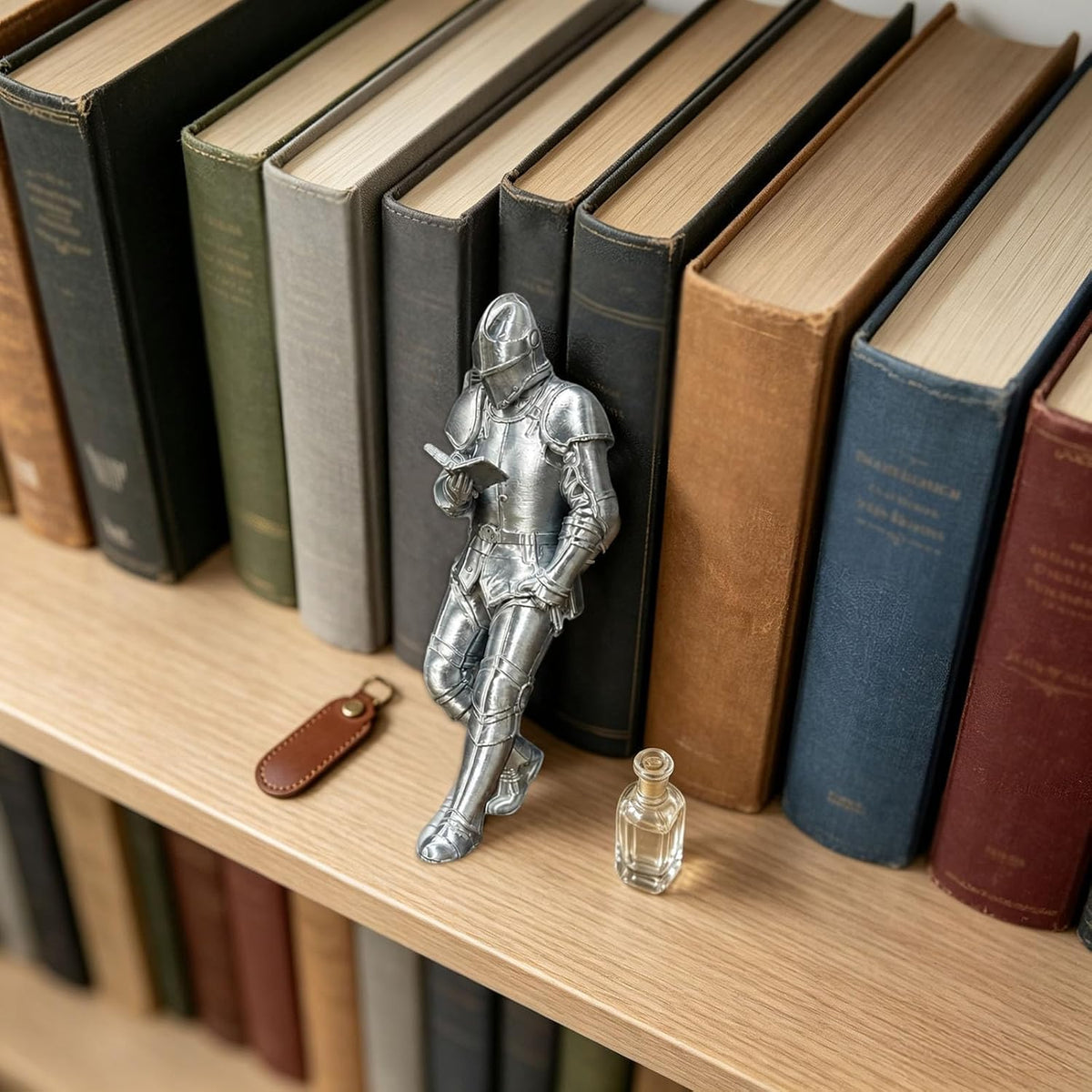 Medieval Reading Knight Statue, Bookshelf Decor for Fantasy Lovers