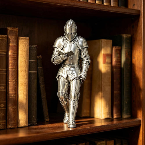 Medieval Reading Knight Statue, Bookshelf Decor for Fantasy Lovers