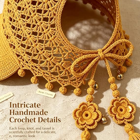 Hand‑Crocheted Sunflower Hollow Baseball Cap Bohemian Tassel Bell Hat