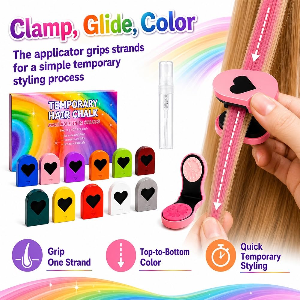 No Harm Temporary Hair Dye 🎉 Heart‑Shaped Hair Chalk, Ideal For Birthday & Festival Looks