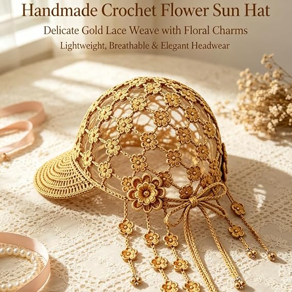 Hand‑Crocheted Sunflower Hollow Baseball Cap Bohemian Tassel Bell Hat