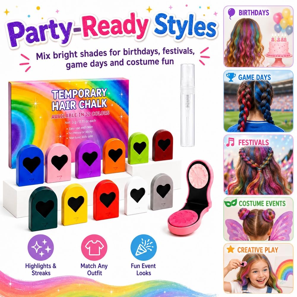 No Harm Temporary Hair Dye 🎉 Heart‑Shaped Hair Chalk, Ideal For Birthday & Festival Looks