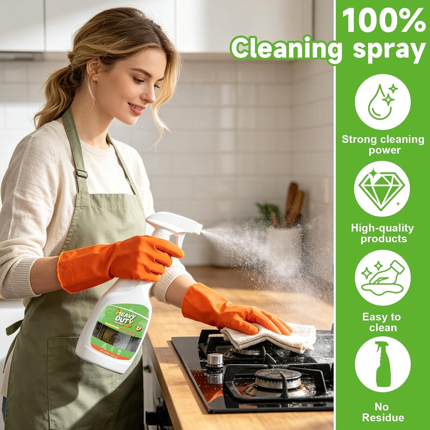 Heavy Duty Degreaser, 500ML Kitchen Cleaner Spray, All Purpose Cleaner Multi forStove, Range Hood, Cooktop & Kitchen Surface