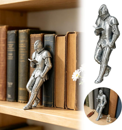 Medieval Reading Knight Statue, Bookshelf Decor for Fantasy Lovers
