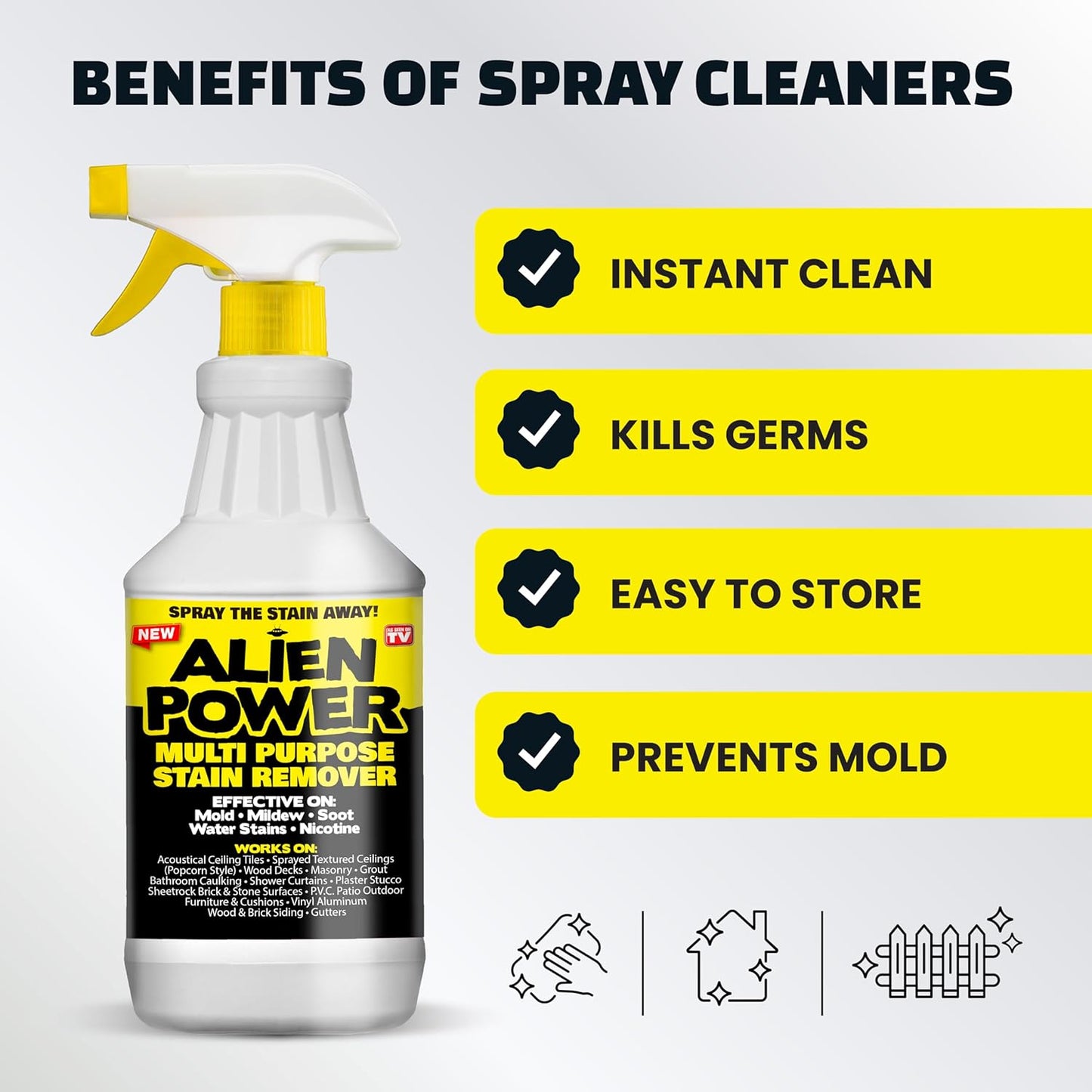 lien Power Instant Stain Remover Spray for Mold and Mildew and Grout, All Purpose No-Scrub Cleaner for Bathroom & Household Surfaces, Tiles, Wall & Washing Machines - 2 Packets (Makes 72 Fl Oz)