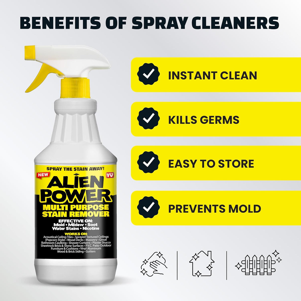 lien Power Instant Stain Remover Spray for Mold and Mildew and Grout, All Purpose No-Scrub Cleaner for Bathroom & Household Surfaces, Tiles, Wall & Washing Machines - 2 Packets (Makes 72 Fl Oz)