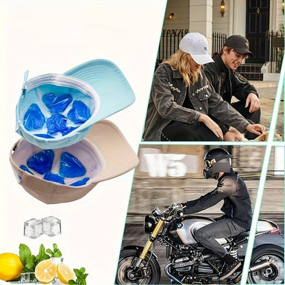 Ice Pack for Hard Hat, Reusable Cooling Gel Ice Packs for Hats, Foldable Fishing Hat Cooling Pad, Breathable Helmet Cool Liner for Comfortable Under-Hat Ice Liner for Running, Camping (Blue)