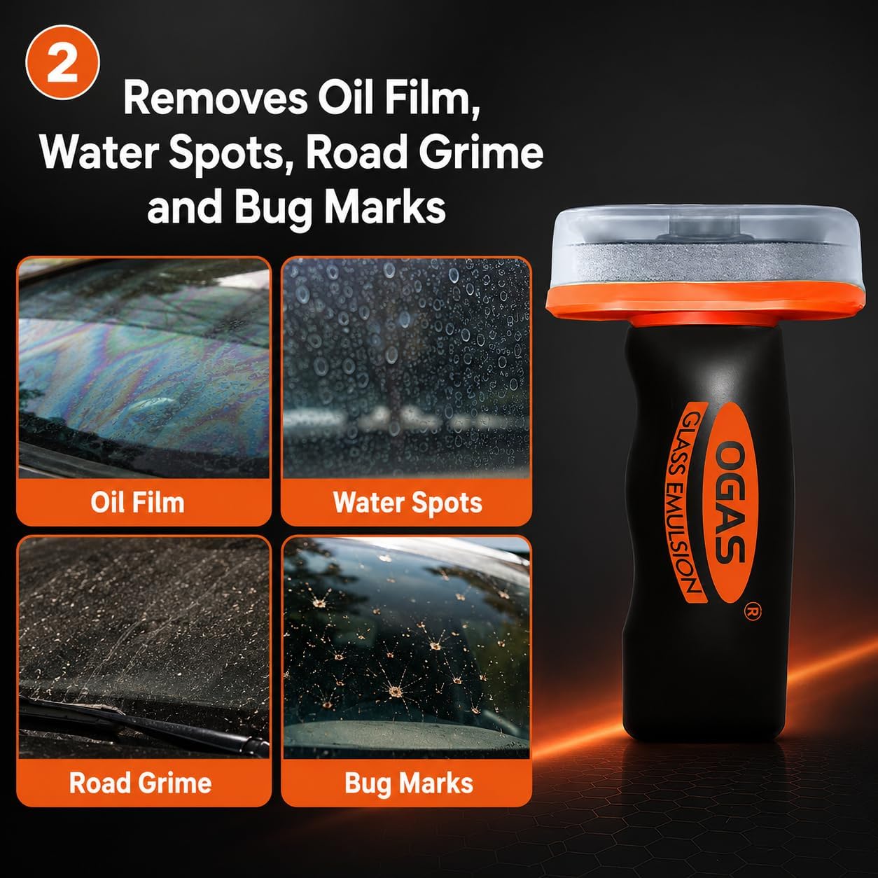 Glass Oil Film Remover for Car, 100g Car Windshield Cleaner with Sponge Applicator, Glass Emulsion Cleaner for Oil Film, Road Grime, Water Spots, Rainy Night Visibility, Exterior Auto Glass Only