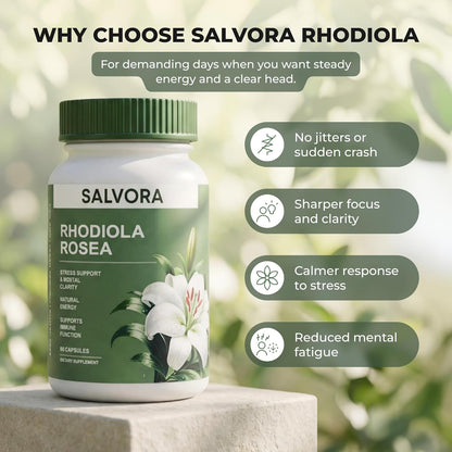 Rhodiola Rosea Supplement – Golden Root Adaptogen Capsules - Rhodiola Rosea Extract Powder Alternative with Salidroside for Stress Support - Energy, Focus & Performance