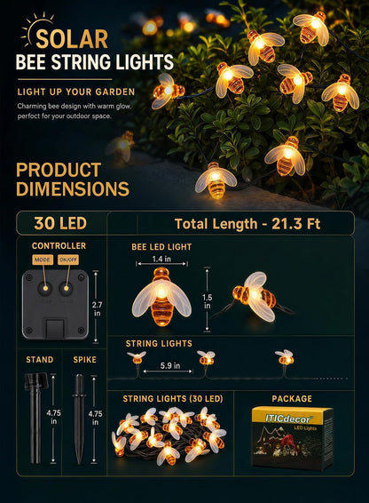 🐝Waterproof Solar Honey Bee LED Outdoor String Lights