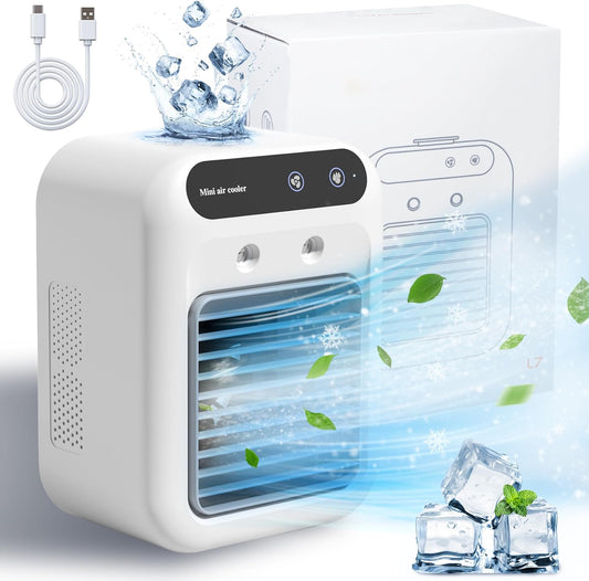 Portable AC for Car, 25W Rechargeable Portable Air Conditioners, Mini AC Unit 2 Cool Air Spray, Personal Cooling Fan with 2 Speeds, Small Room Air Conditioners for Bedroom, Office, Outdoor