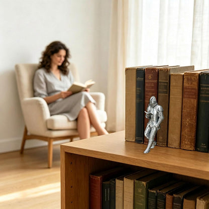 Medieval Reading Knight Statue, Bookshelf Decor for Fantasy Lovers