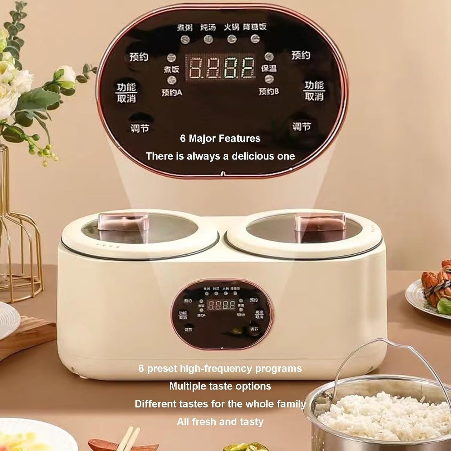 No More Cooking Conflicts✨2‑In‑1 Dual Liner Smart Slow Cooker For Different Dishes