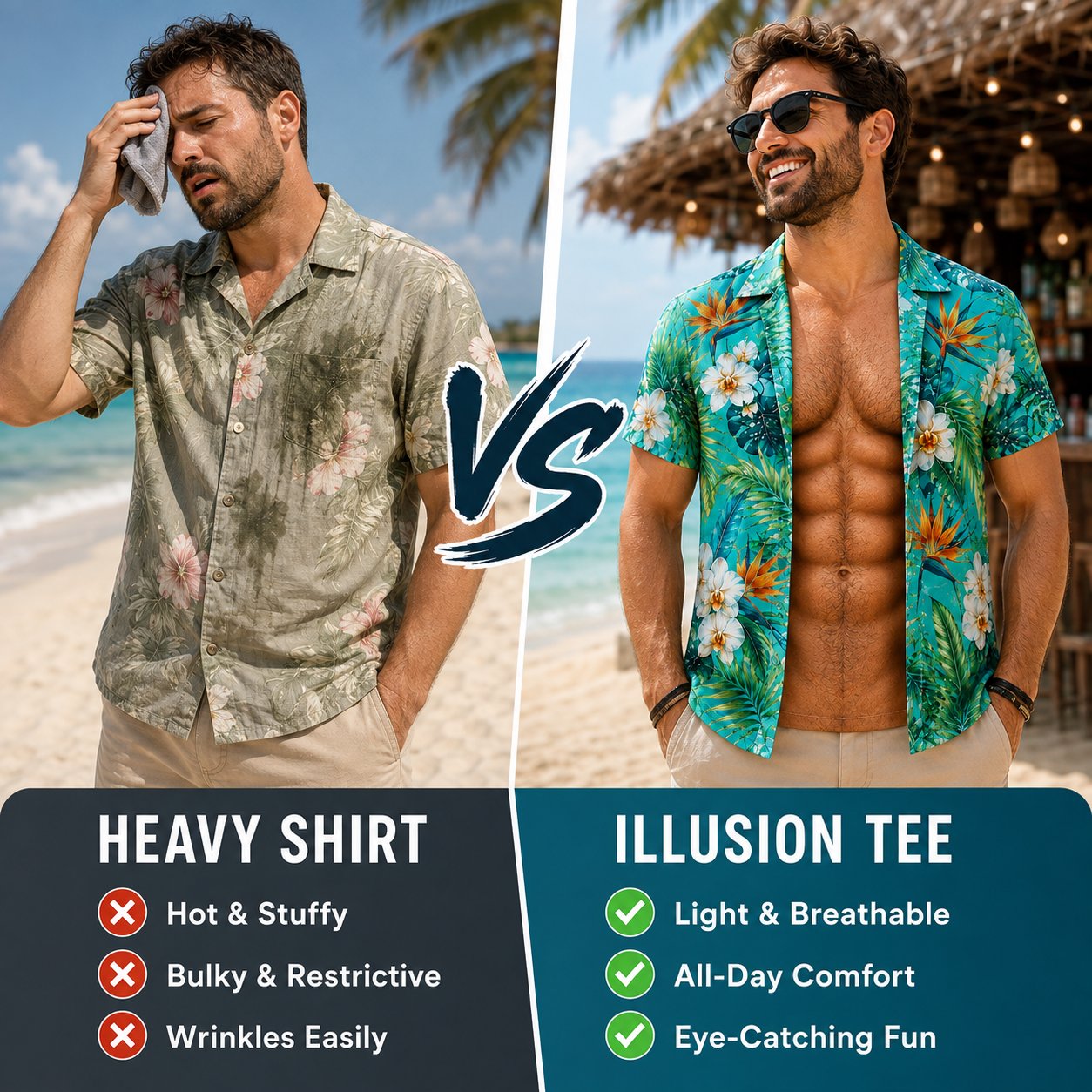 🌴3D Fake Open Hawaiian Shirt Muscle Illusion T-Shirt