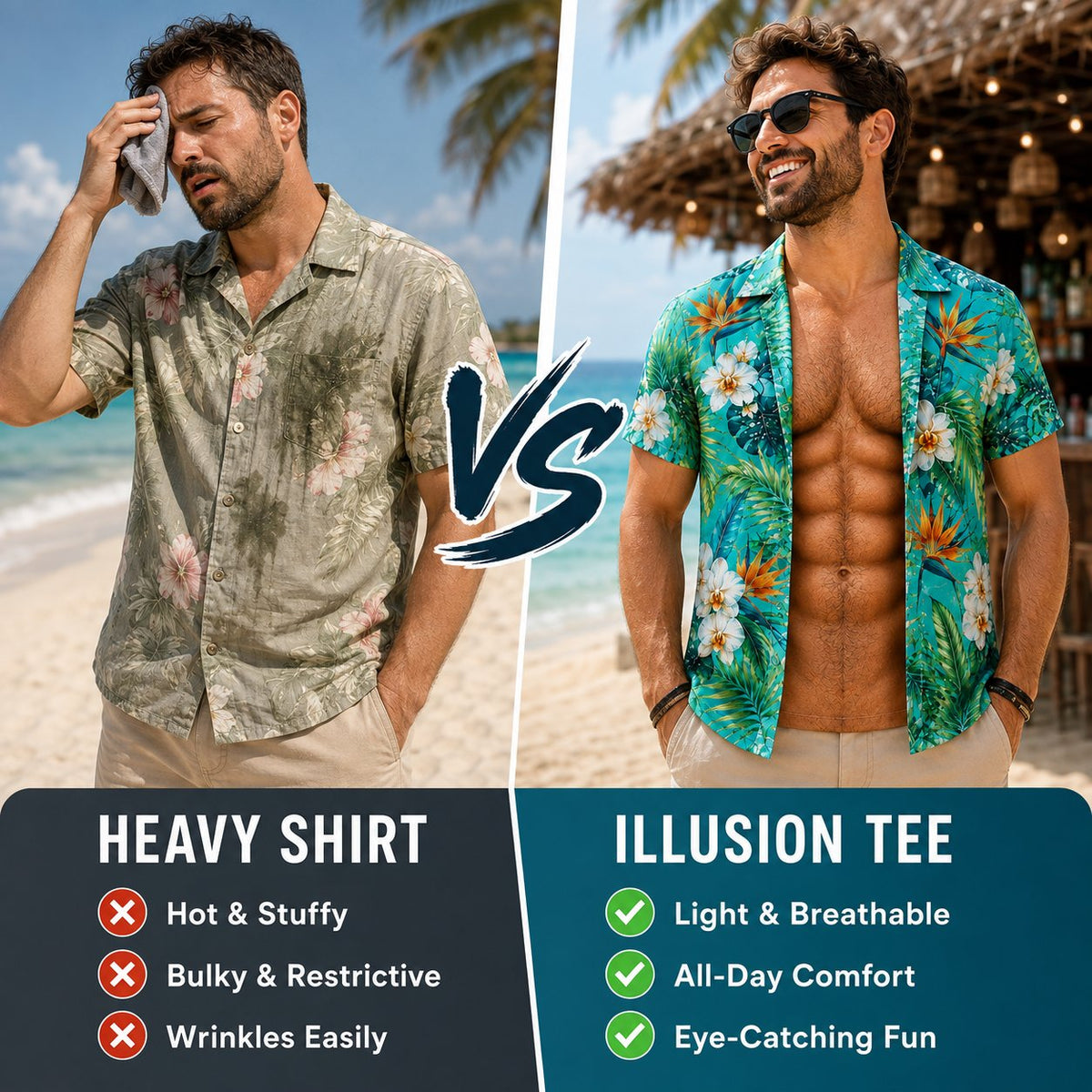 🌴3D Fake Open Hawaiian Shirt Muscle Illusion T-Shirt