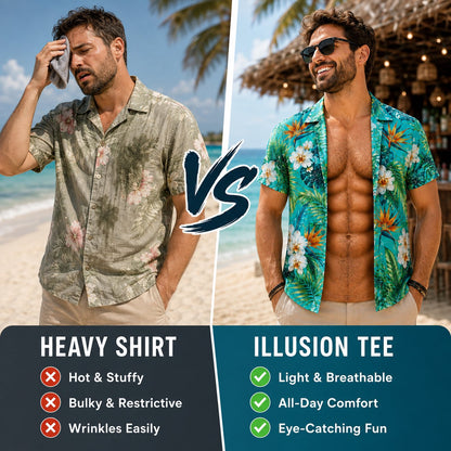 🌴3D Fake Open Hawaiian Shirt Muscle Illusion T-Shirt
