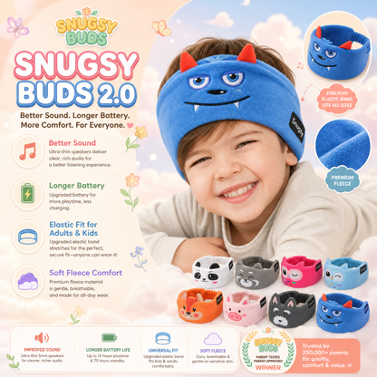 🐾Snugsy Buds 2.0 Kids Sleep Headband Headphones, Soft Fleece Cartoon Wireless Sleeping Earphones for Children &