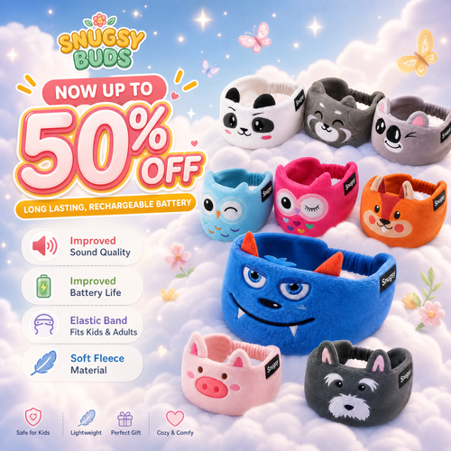 🐾Snugsy Buds 2.0 Kids Sleep Headband Headphones, Soft Fleece Cartoon Wireless Sleeping Earphones for Children &