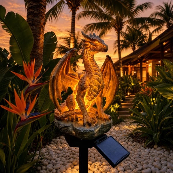 🔥🐉Solar Dragon Garden Statue Light – Golden Ember Fantasy Outdoor Decor