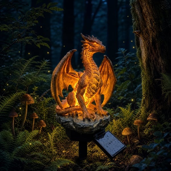 🔥🐉Solar Dragon Garden Statue Light – Golden Ember Fantasy Outdoor Decor