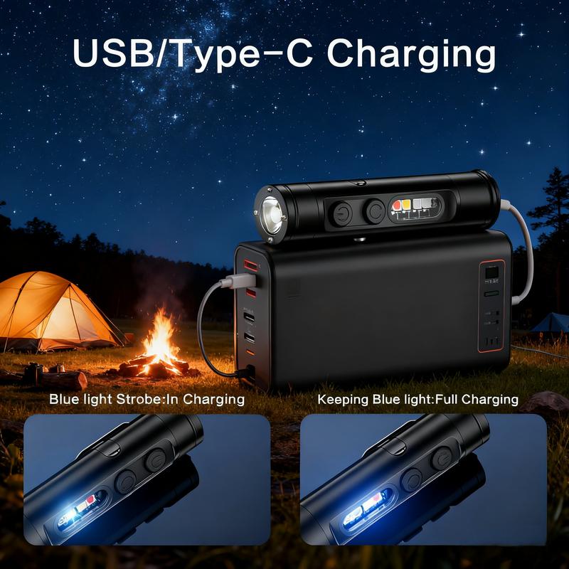 🔦Pocket Rechargeable EDC Flashlight: 500-lumen mini keychain flashlight