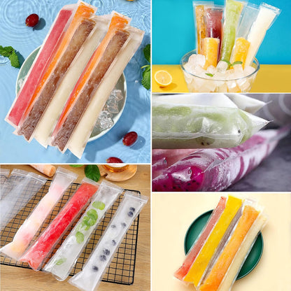 FEBSNOW 100 Disposable Ice Popsicle Mold Bags Freezer Tubes With Zip Seals For Healthy Snacks,Yogurt Sticks,Juice & Fruit Smoothies,Ice Candy Pops Comes With A Funnel
