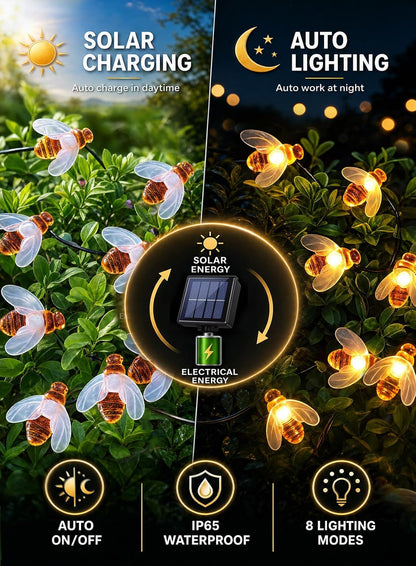 🐝Waterproof Solar Honey Bee LED Outdoor String Lights