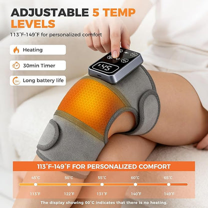 YAZHI Cordless Knee Massager for Pain Relief – Electric Heated Knee Brace, 5 Heat Levels & 3 Massage Modes, Gifts for Men and Women