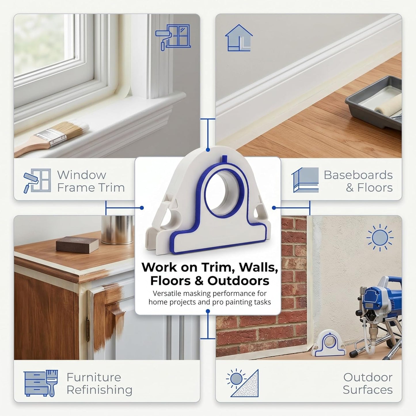 Masking Master Painters Tape Applicator, 5X Faster Tape Dispenser with Integrated Scraper, One-Step Precision Paint Tape Tool for Baseboards Windows Door Frames, Bleed-Proof Clean Paint Lines