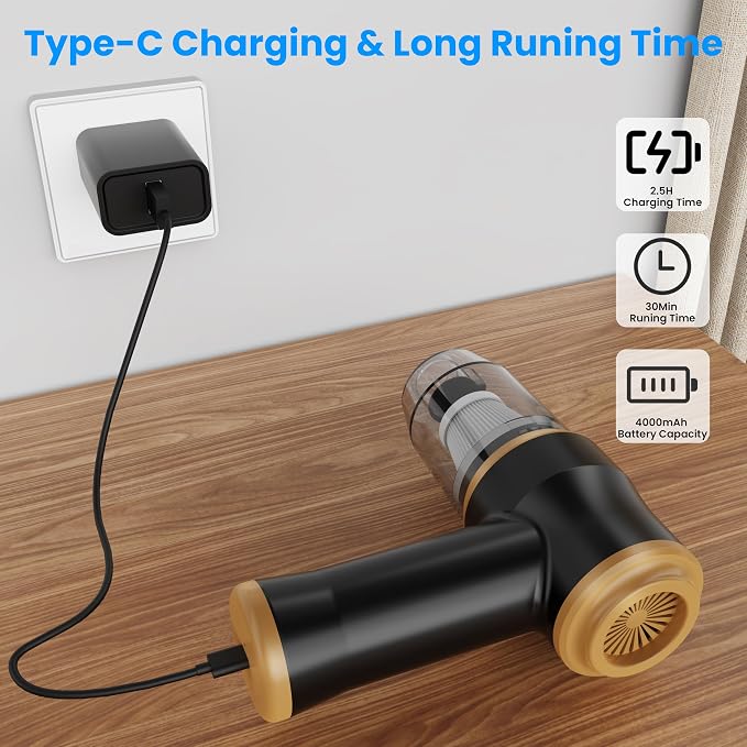Mini Car Vacuum 15000Pa Portable Cordless Handheld Vacuum Cleaner and Air Duster with 2 Filter for Car, Sofa, Office, Pet, Home