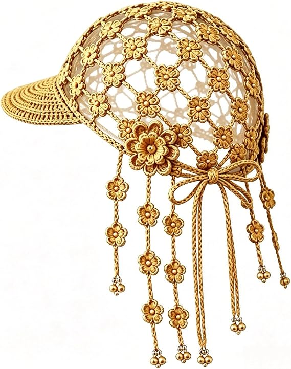 Hand‑Crocheted Sunflower Hollow Baseball Cap Bohemian Tassel Bell Hat