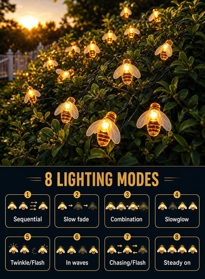 🐝Waterproof Solar Honey Bee LED Outdoor String Lights
