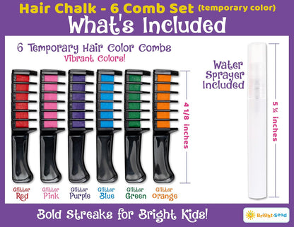 6 Colors Temporary Hair Chalk 🎨 Washable Non‑Toxic Hair Color For Kids Party