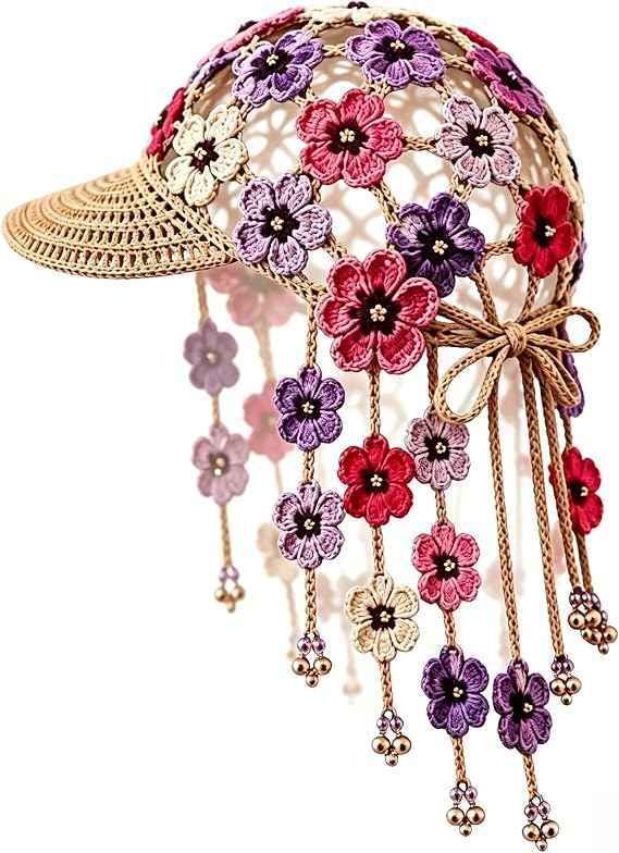 Hand‑Crocheted Sunflower Hollow Baseball Cap Bohemian Tassel Bell Hat