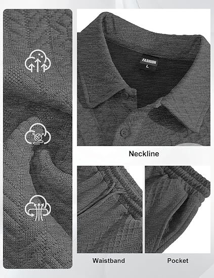 Men's 2 Pieces Outfits Casual Polo Shirt and Shorts Set Collar Athletic Jogging Summer Tracksuit