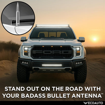 EcoAuto Bullet Antenna Replacement for Dodge Ram & Ford F150 F250 F350 Super Duty Ford Raptor Bronco Trucks - Anti-Theft Design - Radio Antenna for Truck 1990 - Current (Chrome)
