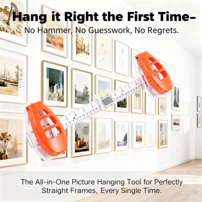 Picture Hanging Tool with Level – Magnetic Alignment Ruler for Frames & Mirrors, Wall-Friendly DIY Hanger for Home Decor